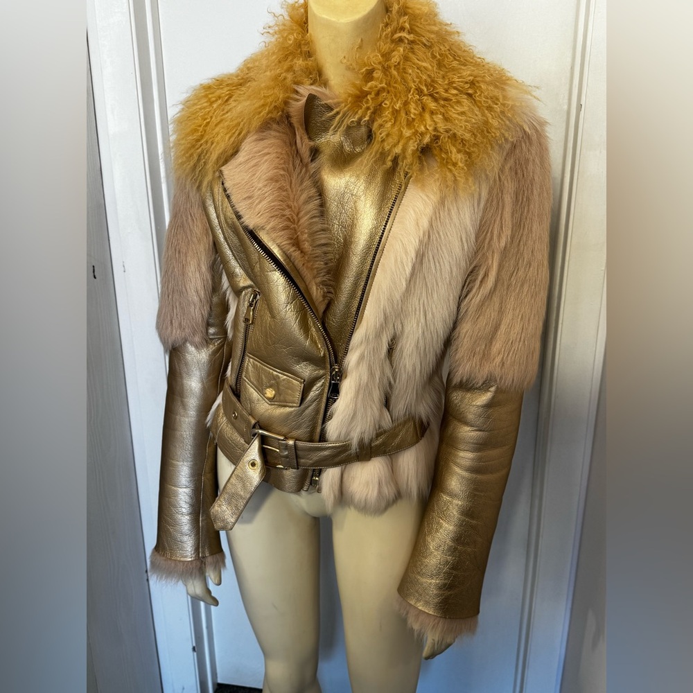 Exclusive Design Winter Jacket. Real leather, real fur. Size Small. New. - Picture 1 of 16